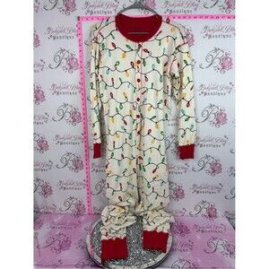 Little blue house onesie Holiday Light-Print One-Piece Pajama - Cream Red Trim
